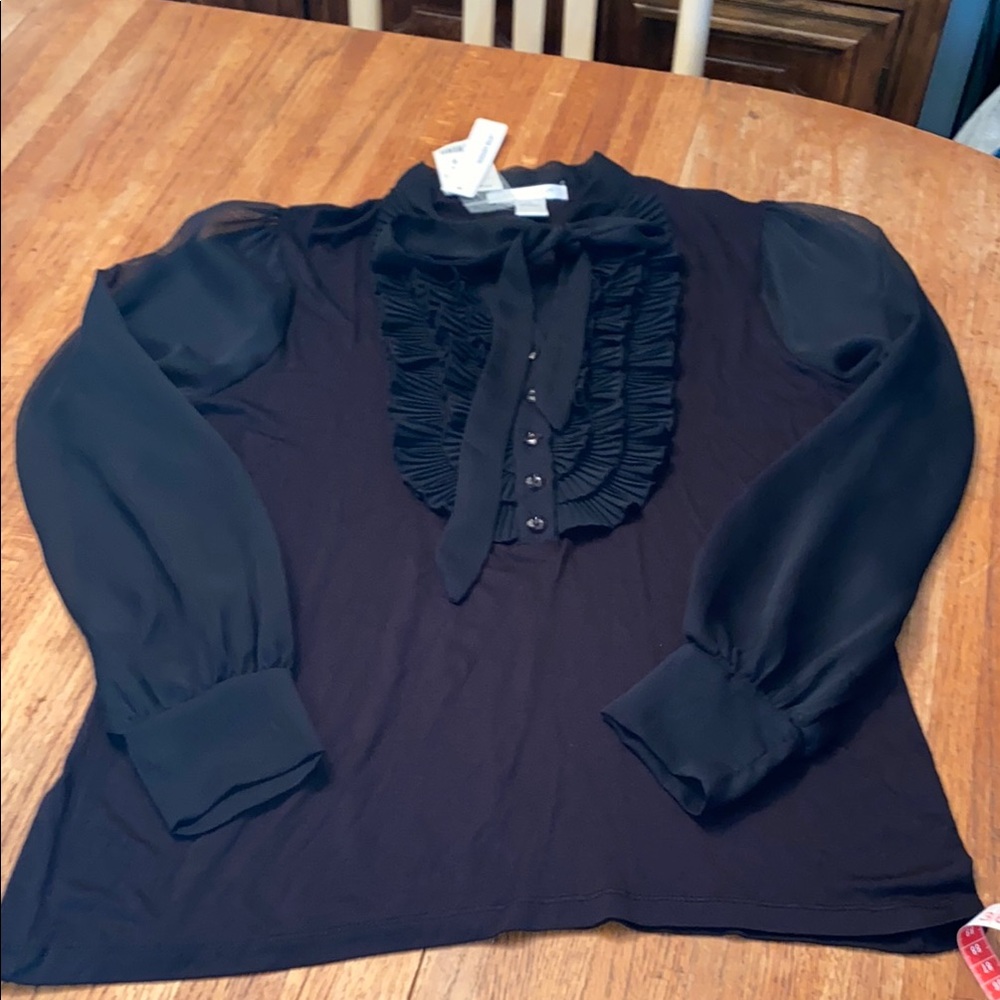 Black Ruffled Stand-up Collar Blouse